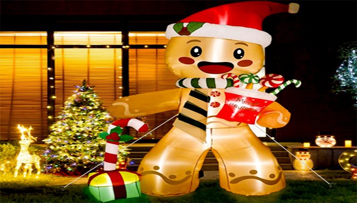 8FT Gingerbread Man Inflatables with Christmas Lights